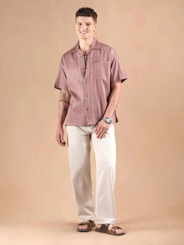 Mauve Half Sleeve Cuban Collar Shirt